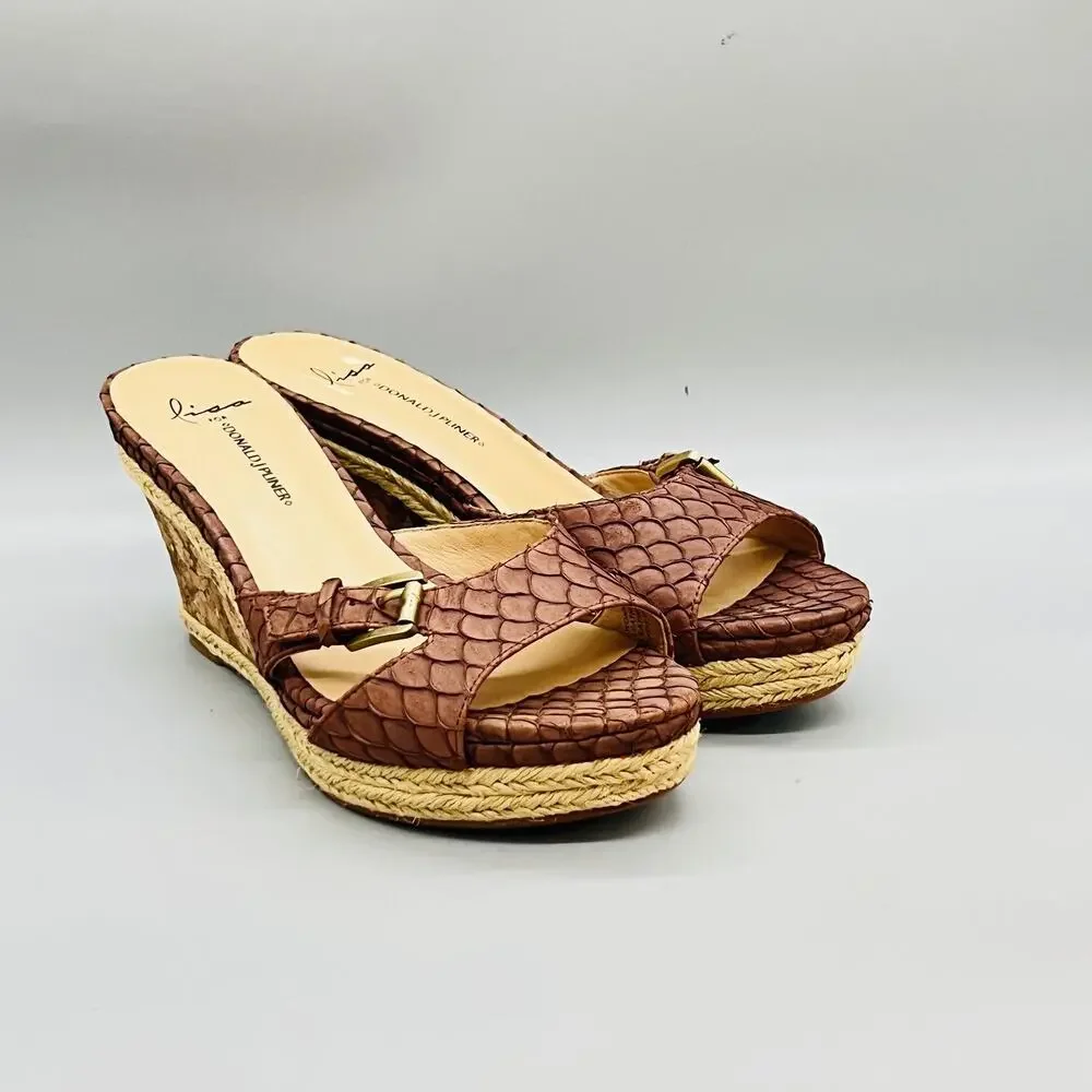 Donald J Pliner Lisa Sandals Womens 9 Brown Leather Espadrille Wedge Shoes